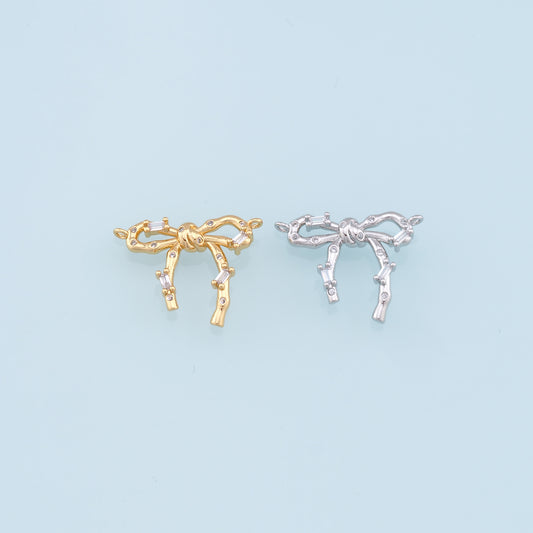 Gold Bow Charms,18K Gold Filled CZ Bow Pendant,Silver bow tie Charm Bracelet Necklace for DIY Jewelry Making Supply