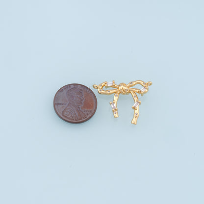 Gold Bow Charms,18K Gold Filled CZ Bow Pendant,Silver bow tie Charm Bracelet Necklace for DIY Jewelry Making Supply