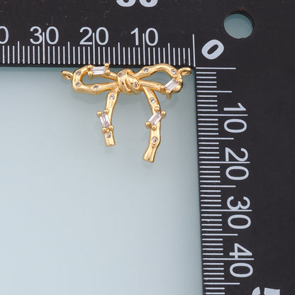 Gold Bow Charms,18K Gold Filled CZ Bow Pendant,Silver bow tie Charm Bracelet Necklace for DIY Jewelry Making Supply