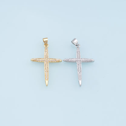 Gold Cross Charms,18K Gold Filled Cross Pendant,CZ Micro Pave Cross Charm Bracelet Necklace for DIY Jewelry Making Supply