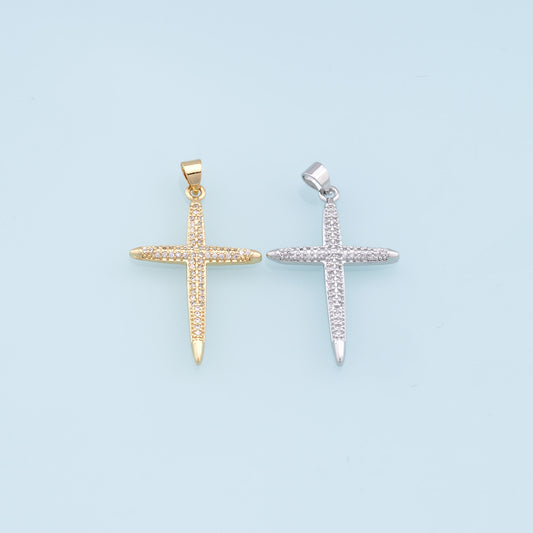 Gold Cross Charms,18K Gold Filled Cross Pendant,CZ Micro Pave Cross Charm Bracelet Necklace for DIY Jewelry Making Supply