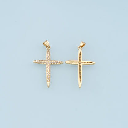 Gold Cross Charms,18K Gold Filled Cross Pendant,CZ Micro Pave Cross Charm Bracelet Necklace for DIY Jewelry Making Supply