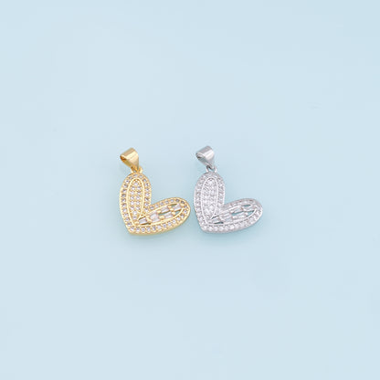 Gold Heart Charms,18K Gold Filled Heart Pendant,CZ Micro Pave Heart Charm Bracelet Necklace for DIY Jewelry Making Supply
