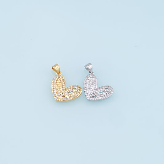 Gold Heart Charms,18K Gold Filled Heart Pendant,CZ Micro Pave Heart Charm Bracelet Necklace for DIY Jewelry Making Supply