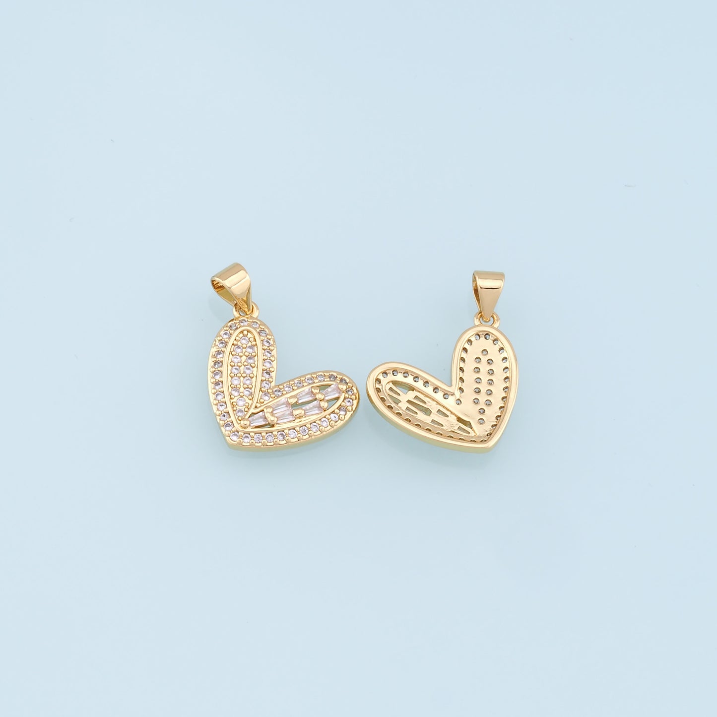 Gold Heart Charms,18K Gold Filled Heart Pendant,CZ Micro Pave Heart Charm Bracelet Necklace for DIY Jewelry Making Supply