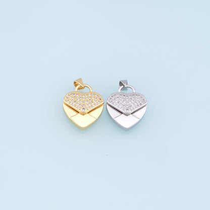 Gold Heart Charms,18K Gold Filled Heart Pendant,CZ Micro Pave Heart Charm Bracelet Necklace for DIY Jewelry Making Supply
