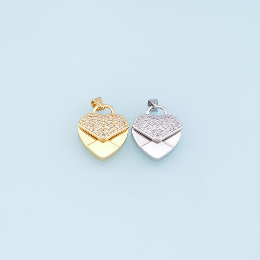Gold Heart Charms,18K Gold Filled Heart Pendant,CZ Micro Pave Heart Charm Bracelet Necklace for DIY Jewelry Making Supply