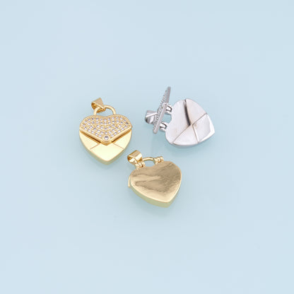 Gold Heart Charms,18K Gold Filled Heart Pendant,CZ Micro Pave Heart Charm Bracelet Necklace for DIY Jewelry Making Supply