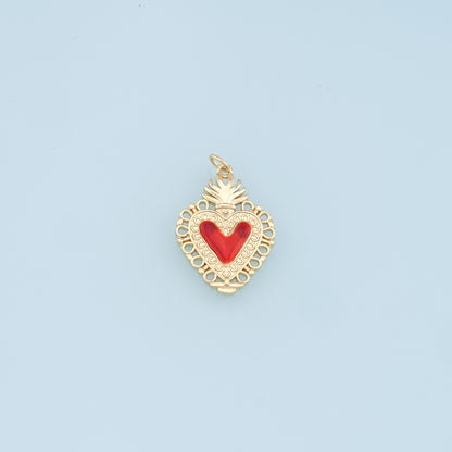 Gold Red sacred Heart Charms,18K Gold Filled flame sacred heart Pendant,Religious Charm Bracelet Necklace for DIY Jewelry Making Supply