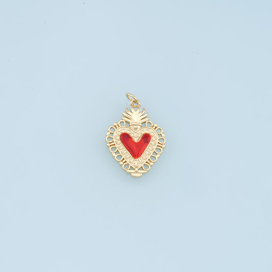Gold Red sacred Heart Charms,18K Gold Filled flame sacred heart Pendant,Religious Charm Bracelet Necklace for DIY Jewelry Making Supply