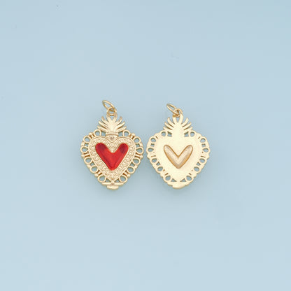 Gold Red sacred Heart Charms,18K Gold Filled flame sacred heart Pendant,Religious Charm Bracelet Necklace for DIY Jewelry Making Supply