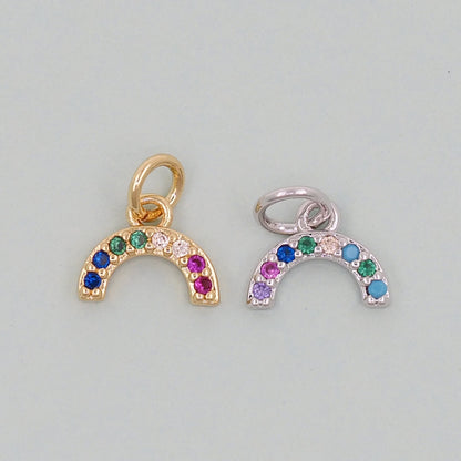 Gold Rainbow Charms,18K Gold Filled CZ rainbow Pendant,Silver rainbow Charm Bracelet Necklace for DIY Jewelry Making Supply