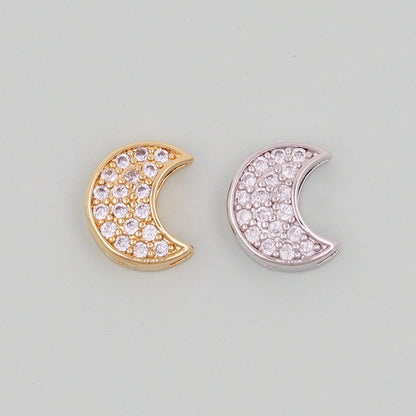 Gold Moon Charms,18K Gold Filled CZ Moon Pendant,Celestial Charm Bracelet Necklace for DIY Jewelry Making Supply