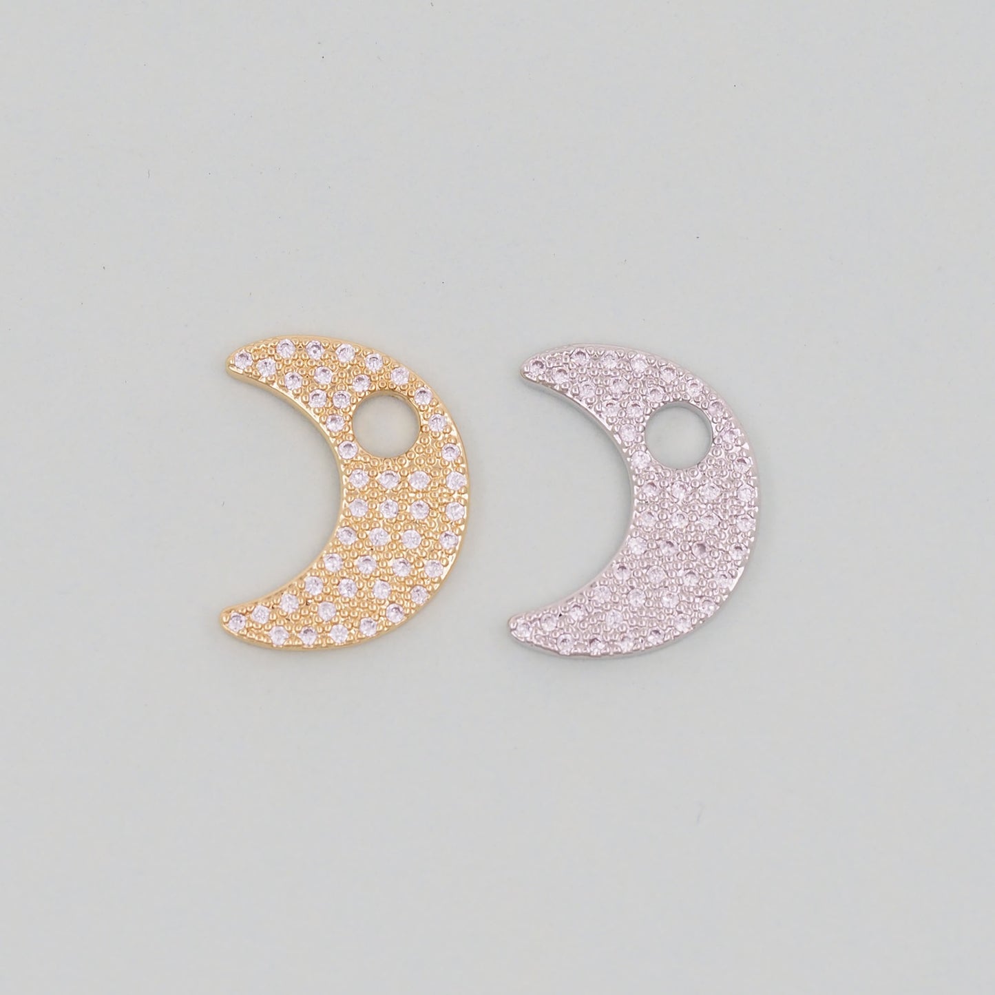 Gold Moon Charms,18K Gold Filled CZ Moon Pendant,Celestial Charm Bracelet Necklace for DIY Jewelry Making Supply