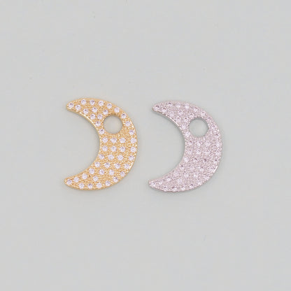 Gold Moon Charms,18K Gold Filled CZ Moon Pendant,Celestial Charm Bracelet Necklace for DIY Jewelry Making Supply