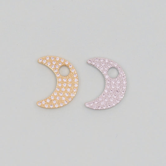 Gold Moon Charms,18K Gold Filled CZ Moon Pendant,Celestial Charm Bracelet Necklace for DIY Jewelry Making Supply