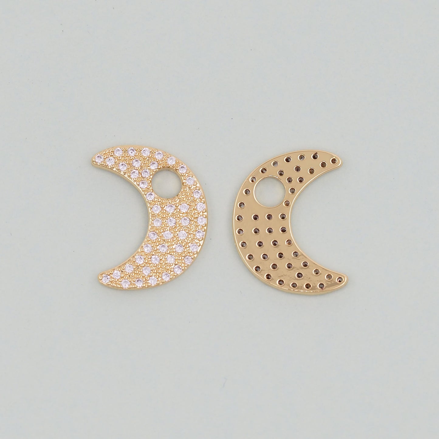 Gold Moon Charms,18K Gold Filled CZ Moon Pendant,Celestial Charm Bracelet Necklace for DIY Jewelry Making Supply