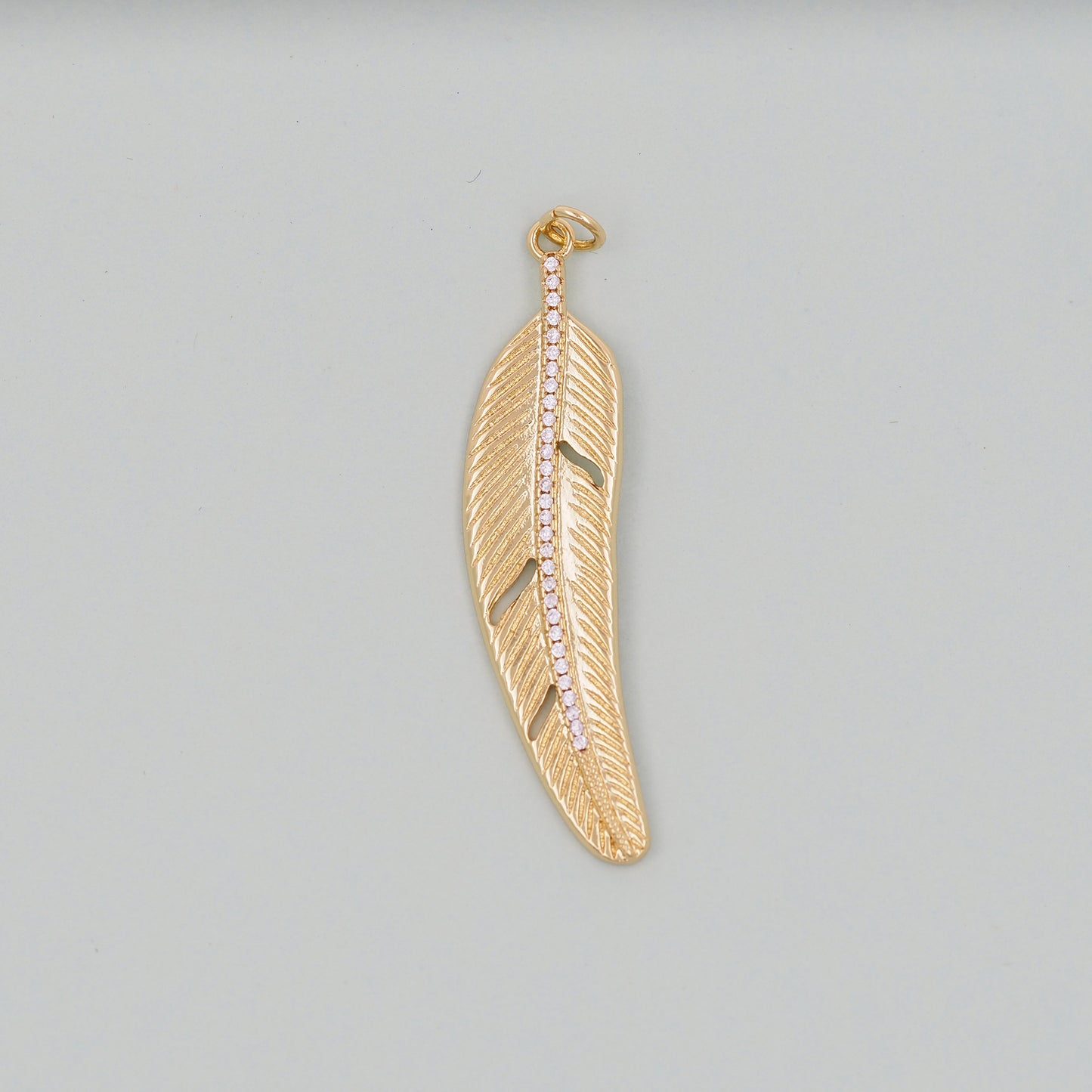 Gold Leaf Charms,18K Gold Filled Feather Pendant,CZ Micro Pave Leaf Charm Bracelet Necklace for DIY Jewelry Making Supply