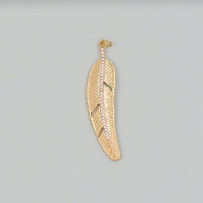 Gold Leaf Charms,18K Gold Filled Feather Pendant,CZ Micro Pave Leaf Charm Bracelet Necklace for DIY Jewelry Making Supply