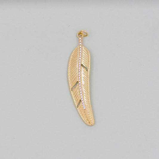 Gold Leaf Charms,18K Gold Filled Feather Pendant,CZ Micro Pave Leaf Charm Bracelet Necklace for DIY Jewelry Making Supply