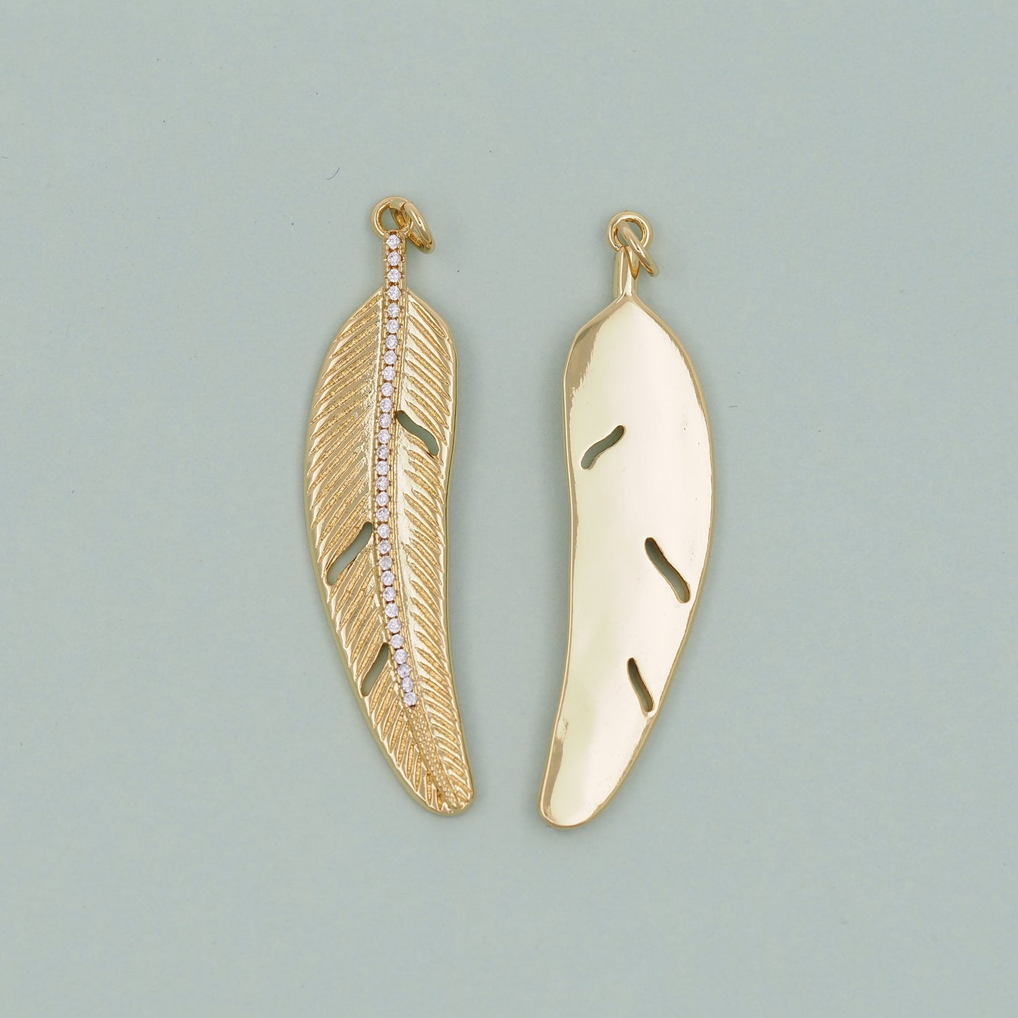 Gold Leaf Charms,18K Gold Filled Feather Pendant,CZ Micro Pave Leaf Charm Bracelet Necklace for DIY Jewelry Making Supply
