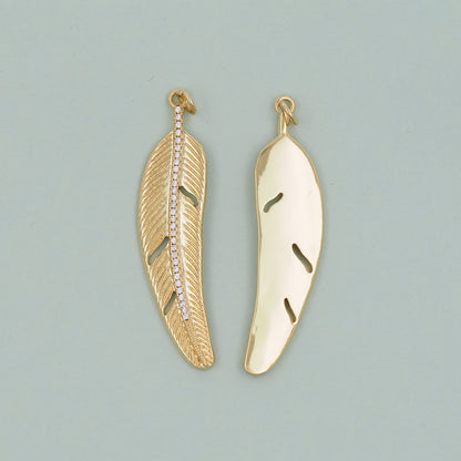 Gold Leaf Charms,18K Gold Filled Feather Pendant,CZ Micro Pave Leaf Charm Bracelet Necklace for DIY Jewelry Making Supply