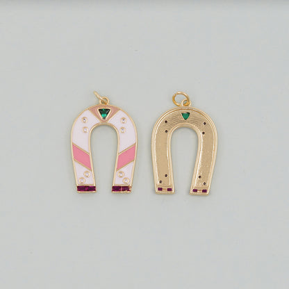 Gold horseshoe Charms,18K Gold Filled CZ horseshoe Pendant,horseshoe Charm Bracelet Necklace for DIY Jewelry Making Supply