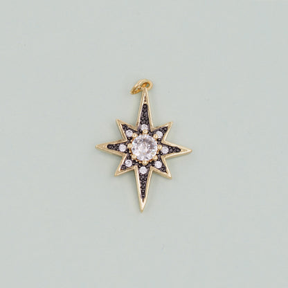 Gold Star Charms,18K Gold Filled Starburst Pendant,North Star Charm Bracelet Necklace for DIY Jewelry Making Supply