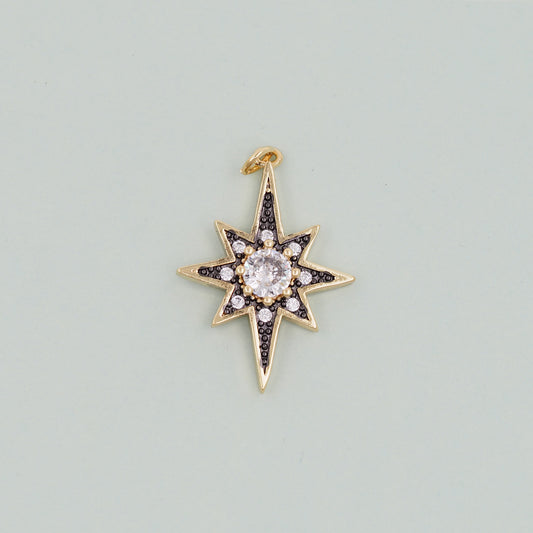 Gold Star Charms,18K Gold Filled Starburst Pendant,North Star Charm Bracelet Necklace for DIY Jewelry Making Supply