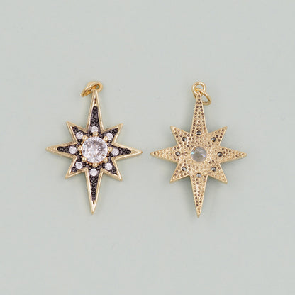 Gold Star Charms,18K Gold Filled Starburst Pendant,North Star Charm Bracelet Necklace for DIY Jewelry Making Supply