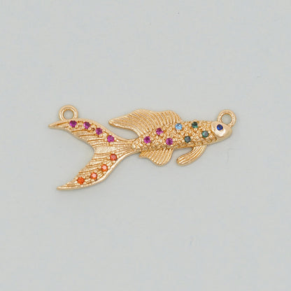 Gold Fish Charms,18K Gold Filled CZ fish Pendant,fish Charm Bracelet Necklace for DIY Jewelry Making Supply