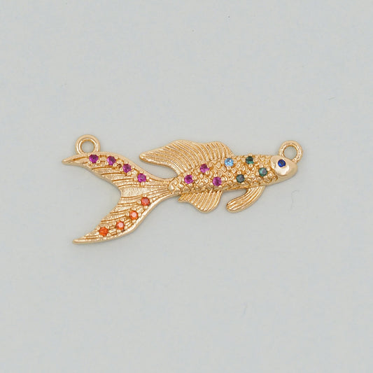 Gold Fish Charms,18K Gold Filled CZ fish Pendant,fish Charm Bracelet Necklace for DIY Jewelry Making Supply