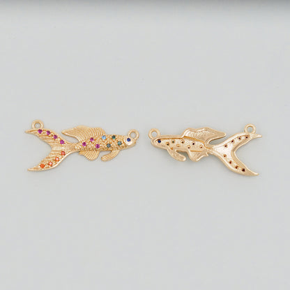 Gold Fish Charms,18K Gold Filled CZ fish Pendant,fish Charm Bracelet Necklace for DIY Jewelry Making Supply