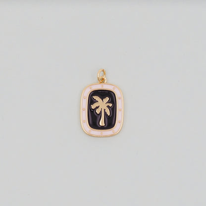 Gold Palm Tree Charms,18K Gold Filled Palm tree Pendant,CZ Micro Pave Silver Palm tree Charm Bracelet Necklace for DIY Jewelry Making Supply