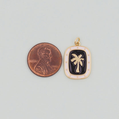 Gold Palm Tree Charms,18K Gold Filled Palm tree Pendant,CZ Micro Pave Silver Palm tree Charm Bracelet Necklace for DIY Jewelry Making Supply