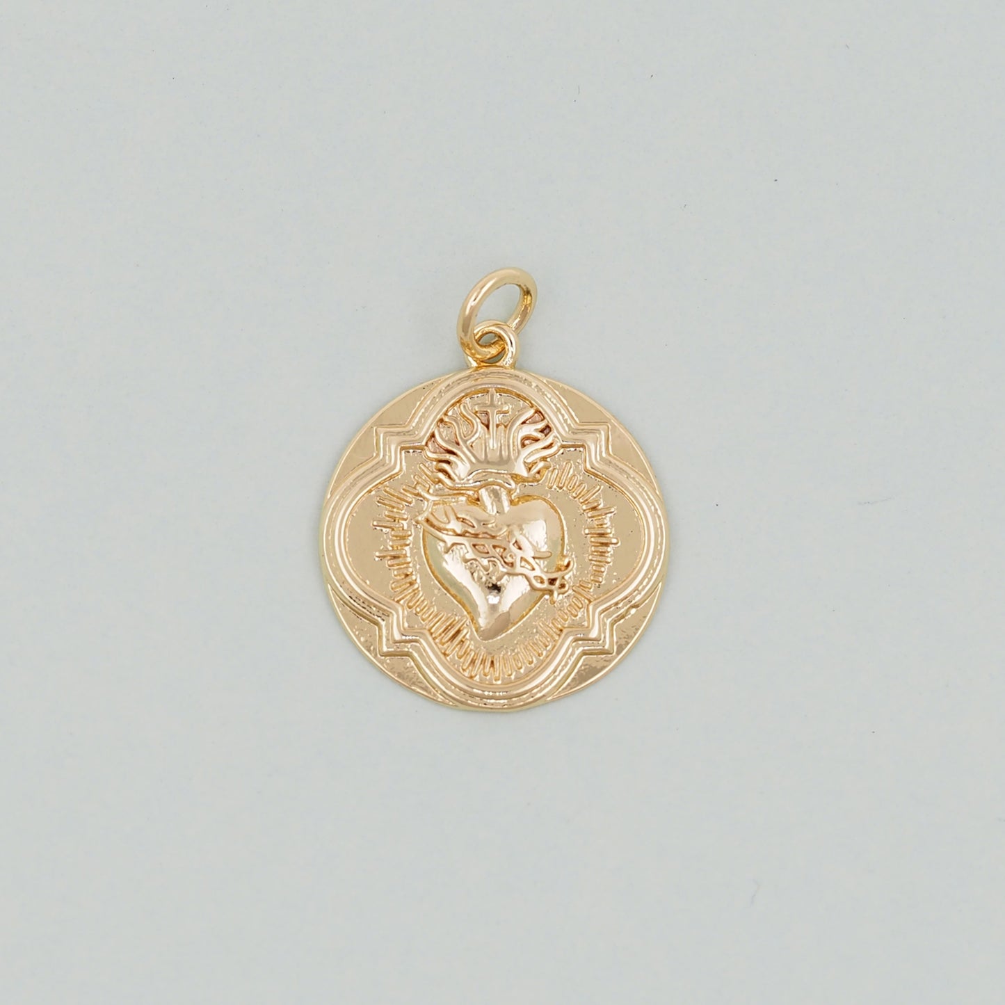 Gold Sacred Heart Charms,18K Gold Filled sacred heart Pendant,Religious Charm Bracelet Necklace for DIY Jewelry Making Supply