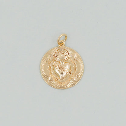 Gold Sacred Heart Charms,18K Gold Filled sacred heart Pendant,Religious Charm Bracelet Necklace for DIY Jewelry Making Supply