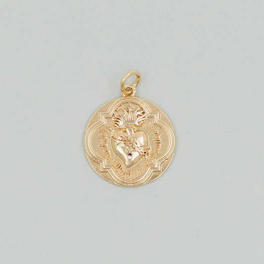 Gold Sacred Heart Charms,18K Gold Filled sacred heart Pendant,Religious Charm Bracelet Necklace for DIY Jewelry Making Supply