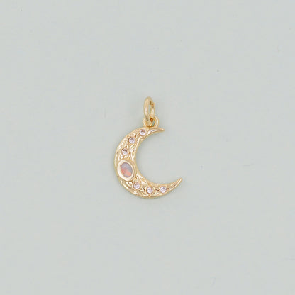Gold Moon Charms,18K Gold Filled CZ Moon Pendant,Celestial Charm Bracelet Necklace for DIY Jewelry Making Supply