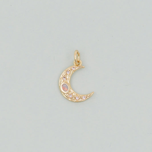 Gold Moon Charms,18K Gold Filled CZ Moon Pendant,Celestial Charm Bracelet Necklace for DIY Jewelry Making Supply