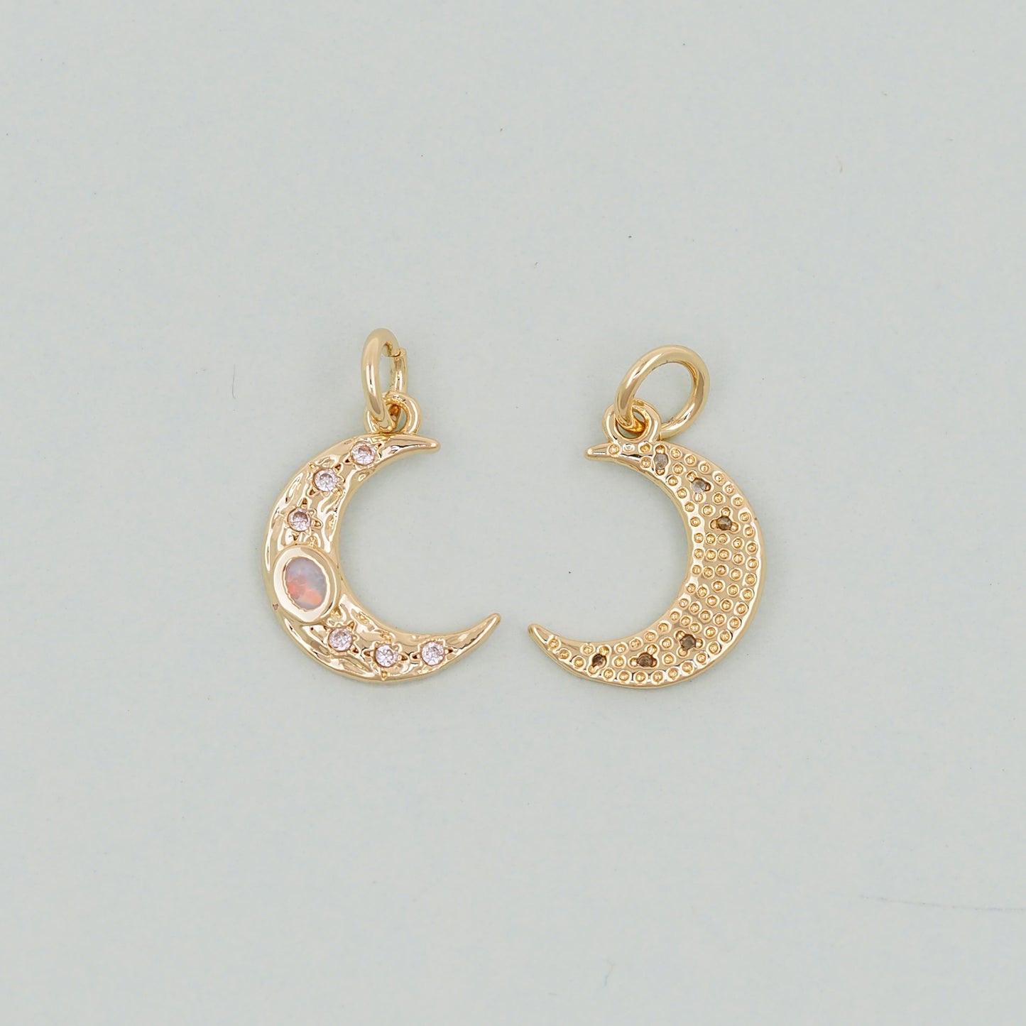 Gold Moon Charms,18K Gold Filled CZ Moon Pendant,Celestial Charm Bracelet Necklace for DIY Jewelry Making Supply