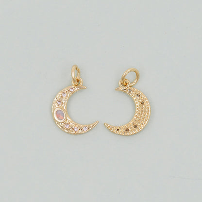 Gold Moon Charms,18K Gold Filled CZ Moon Pendant,Celestial Charm Bracelet Necklace for DIY Jewelry Making Supply