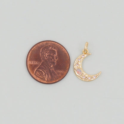 Gold Moon Charms,18K Gold Filled CZ Moon Pendant,Celestial Charm Bracelet Necklace for DIY Jewelry Making Supply