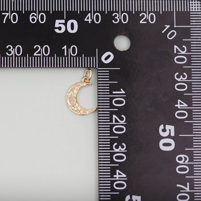 Gold Moon Charms,18K Gold Filled CZ Moon Pendant,Celestial Charm Bracelet Necklace for DIY Jewelry Making Supply