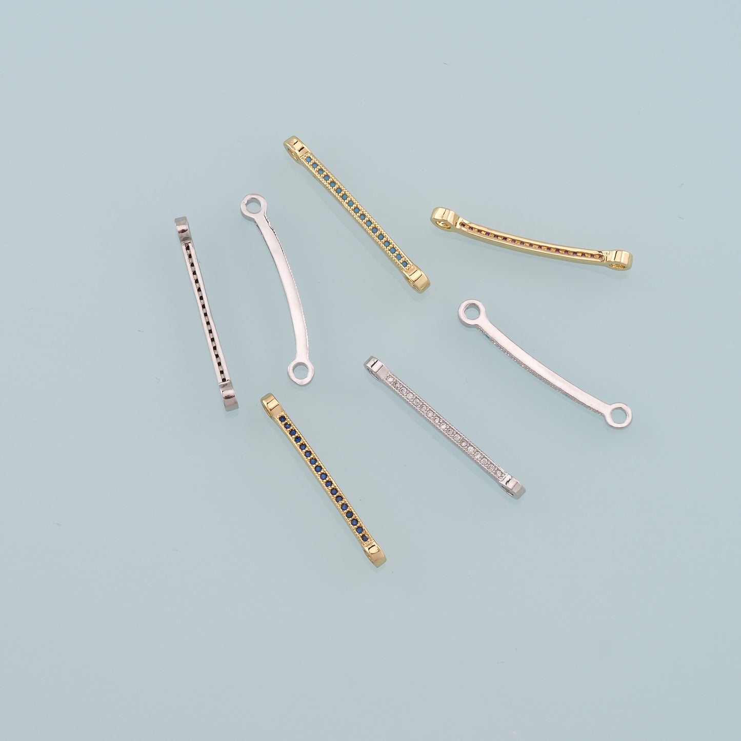 Gold Connector Charms,18K Gold Filled Strip Pendant,CZ Micro Pave Bar Charm Bracelet Necklace for DIY Jewelry Making Supply