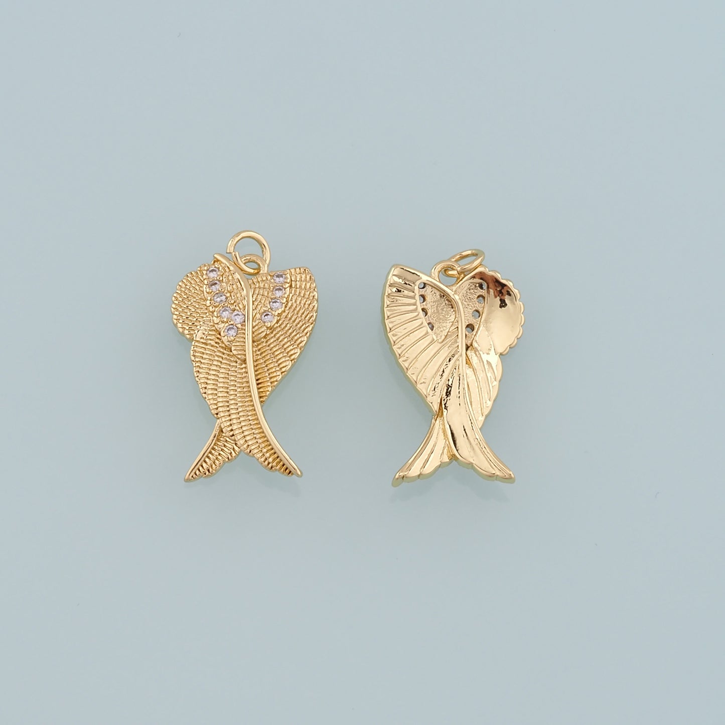 Gold Wing Charms,18K Gold Filled Wings Pendant,CZ Micro Pave Angel Wings Charm Bracelet Necklace for DIY Jewelry Making Supply