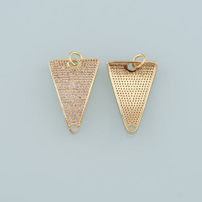 18K Gold Filled Triangle Pendant, CZ Micro Pave Triangle Charm Bracelet Necklace for DIY Jewelry Making Supply