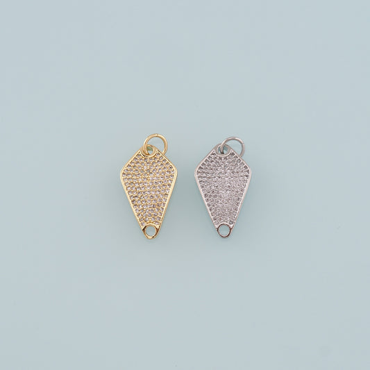 18K Gold Filled Rhombus Pendant, CZ Micro Pave Rhombus Charm Bracelet Necklace for DIY Jewelry Making Supply