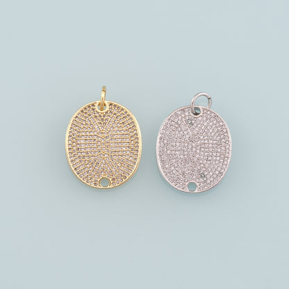 18K Gold Filled Oval Pendant,CZ Micro Pave Oval Charm Bracelet Necklace for DIY Jewelry Making Supply