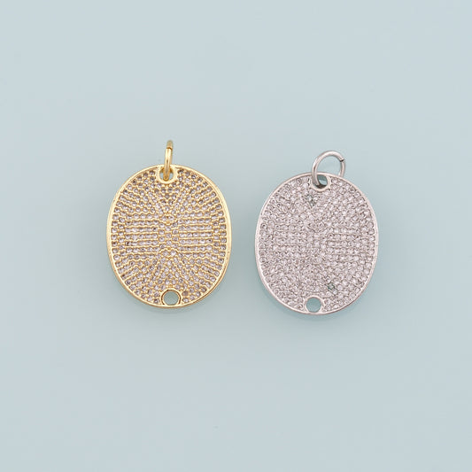 18K Gold Filled Oval Pendant,CZ Micro Pave Oval Charm Bracelet Necklace for DIY Jewelry Making Supply